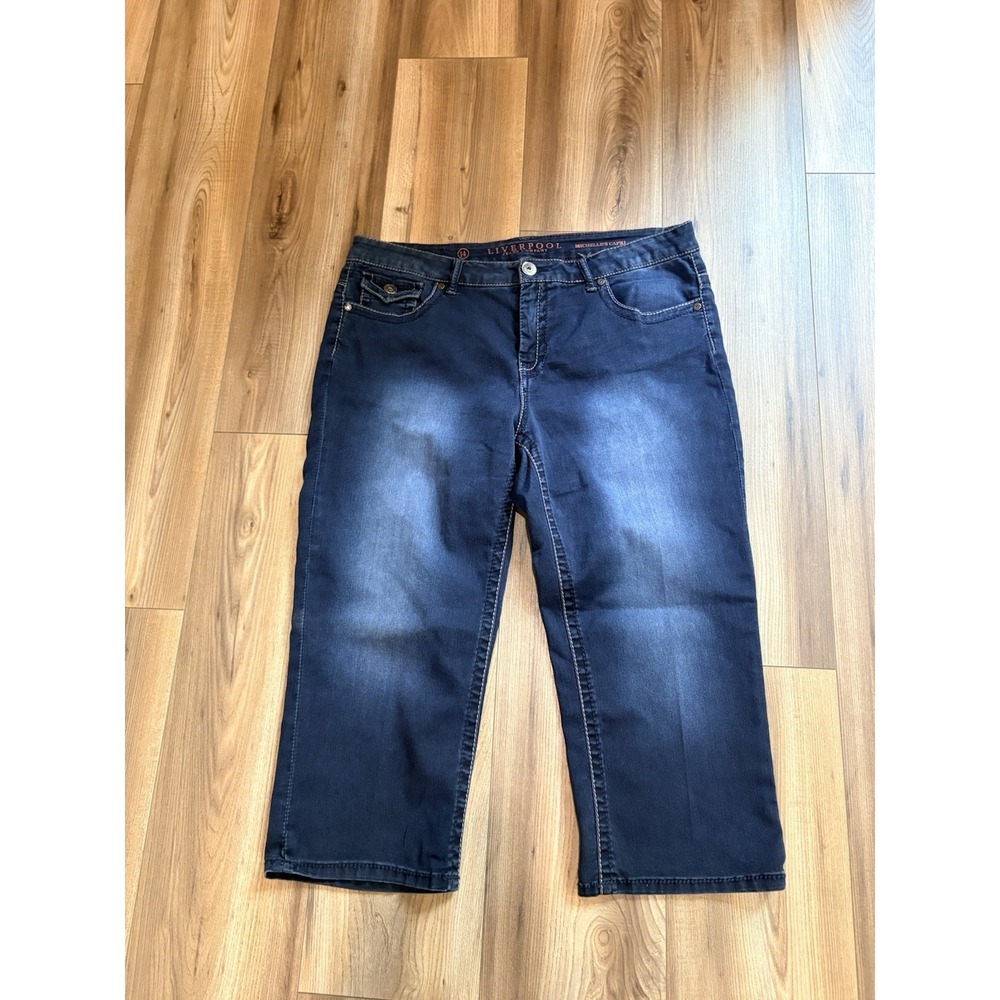 Liverpool Jeans Womens Sz 14 Michelle Capri Denim Cotton Stretch Mid Blue